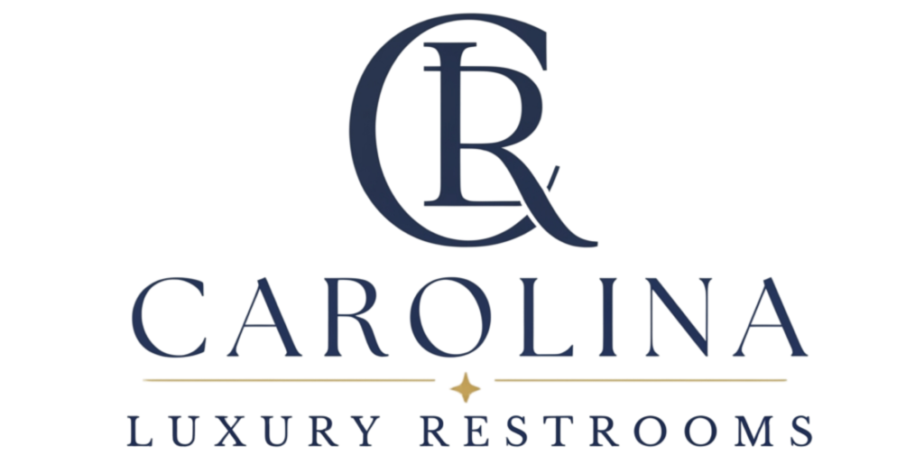 Official Carolina Luxury Restrooms logo featuring the elegant CLR monogram and navy blue and gold branding